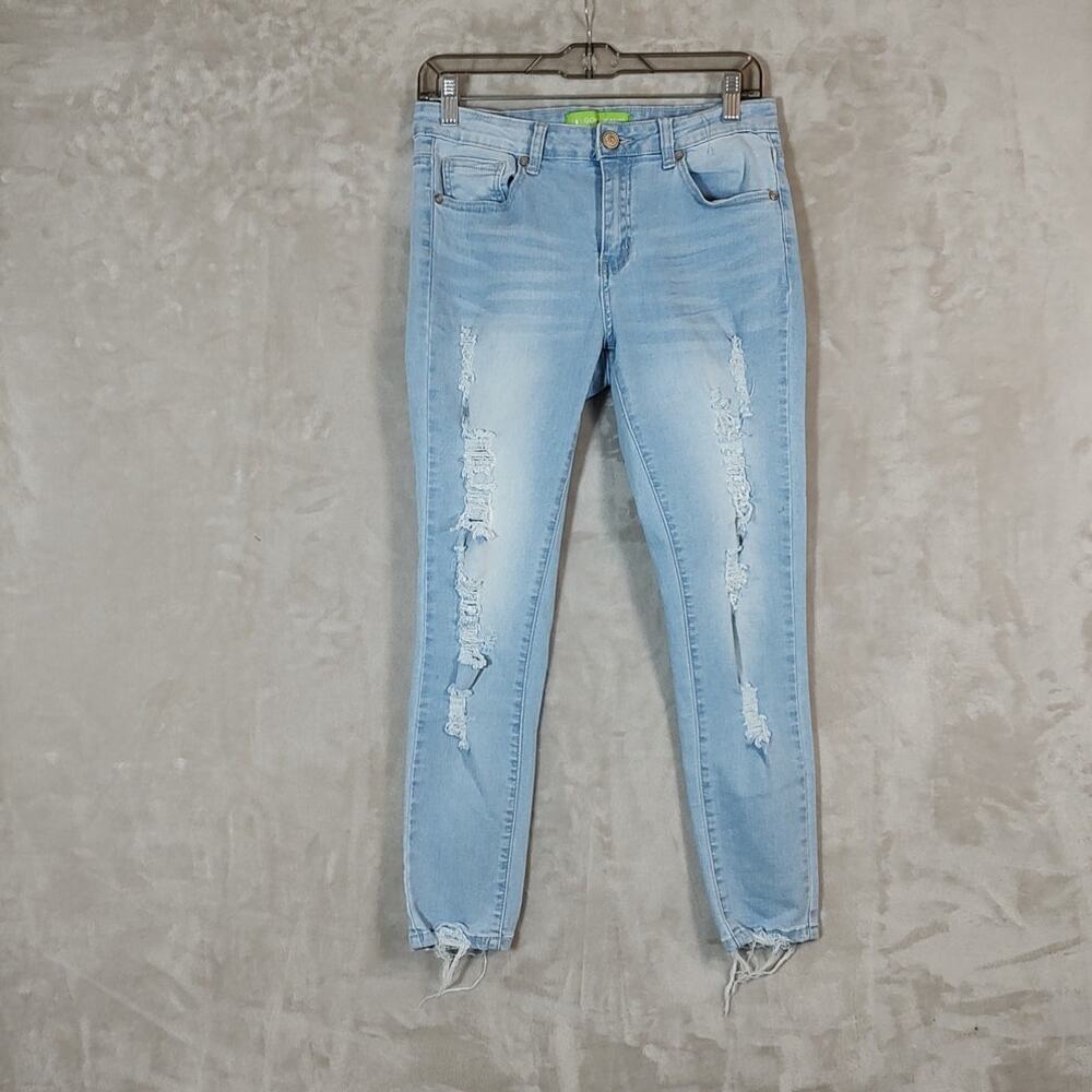 GoGo Jeans # 5923 Womens Size 9 Distressed Skinny Jeans High Stretch Light Blue